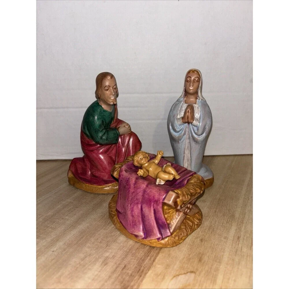 Vintage Nativity 1965 Holland Mold Mary Joseph Manger With Fontanini Baby Jesus